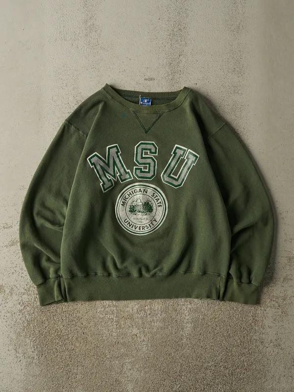 Vintage 90s Sun Faded Green Champion Michigan State University Crewneck (XS/S) sold by Rebalance Vintage