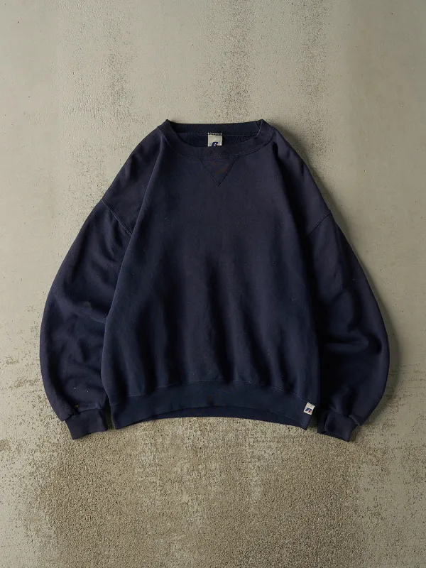 Vintage Y2K Navy Blue Russell Athletic Blank Crewneck (S/M) sold by Rebalance Vintage