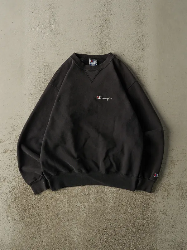 Vintage 90s Faded Black Champion Embroidered Crewneck (S/M) sold by Rebalance Vintage