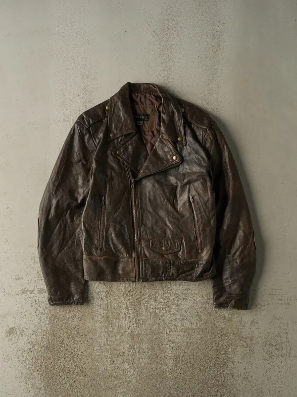 Vintage 90s Brown Biker Leather Jacket (S) sold by Rebalance Vintage