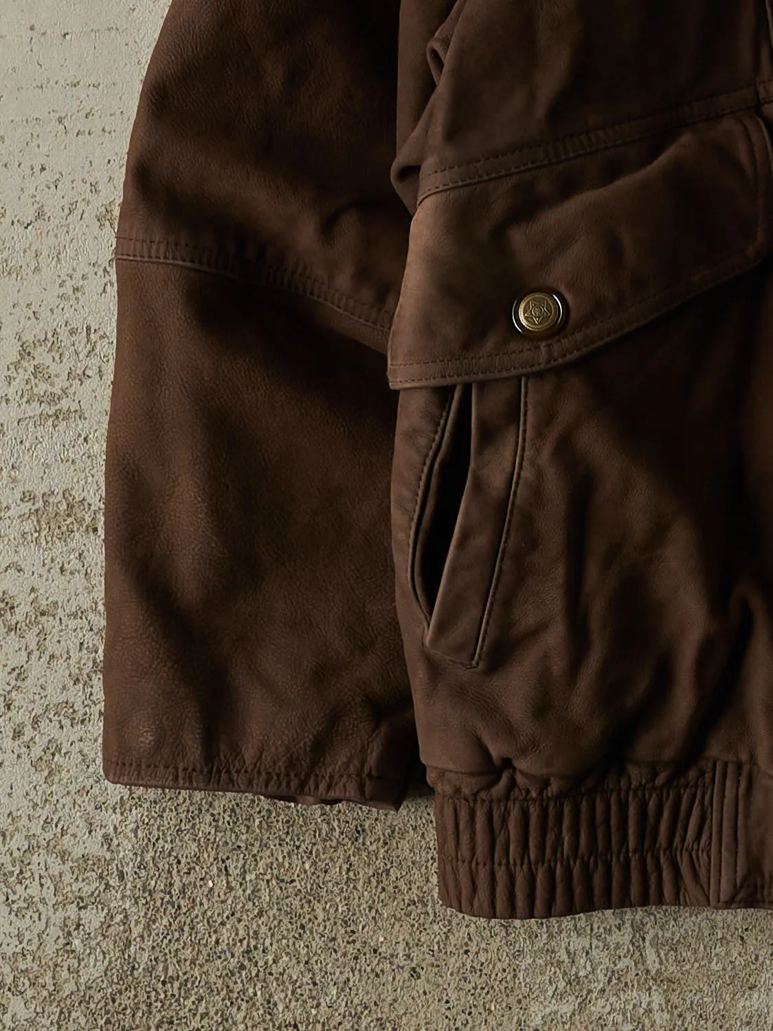 Vintage 90s Brown Suede Bomber Jacket (S/M) sold by Rebalance Vintage product image thumbnail 4