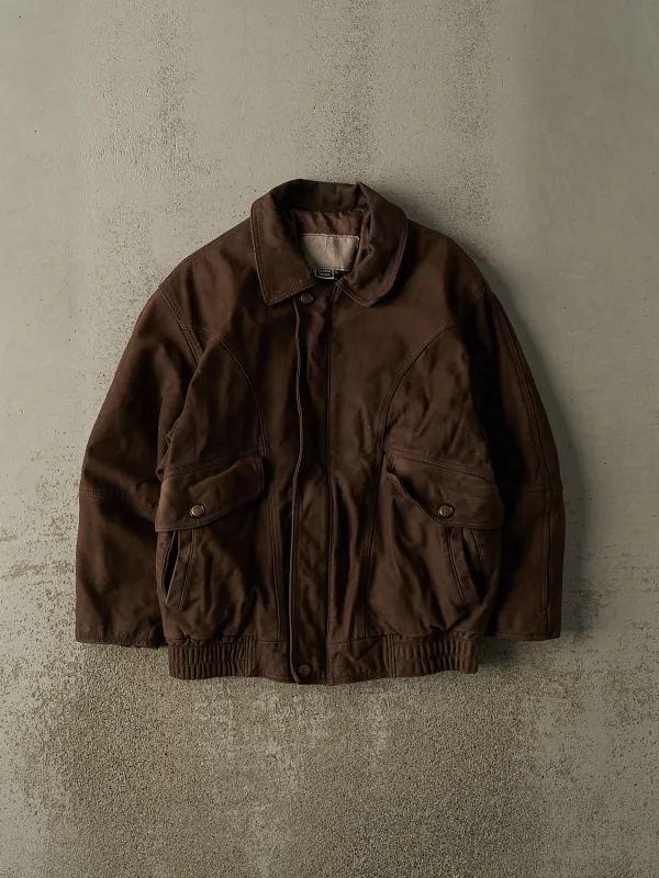 Vintage 90s Brown Suede Bomber Jacket (S/M) sold by Rebalance Vintage