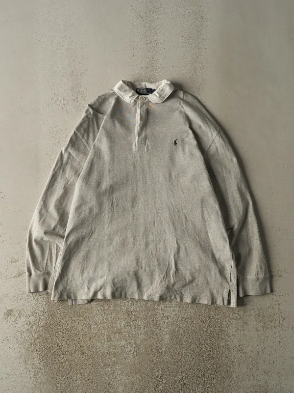 Vintage 90s Grey Polo Quarter Button Long Sleeve (XXL) sold by Rebalance Vintage