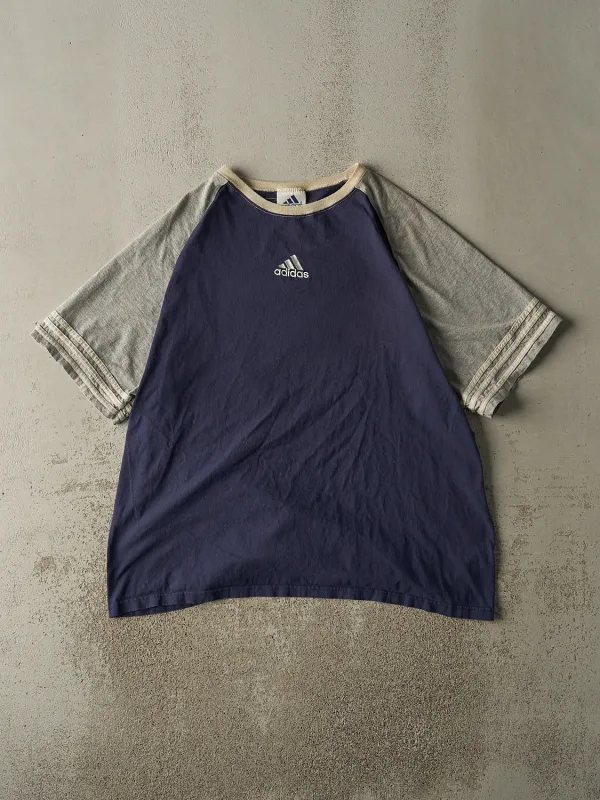 Vintage 90s Navy Blue & Grey Adidas Embroidered Tee (XXL) made by Rebalance Vintage