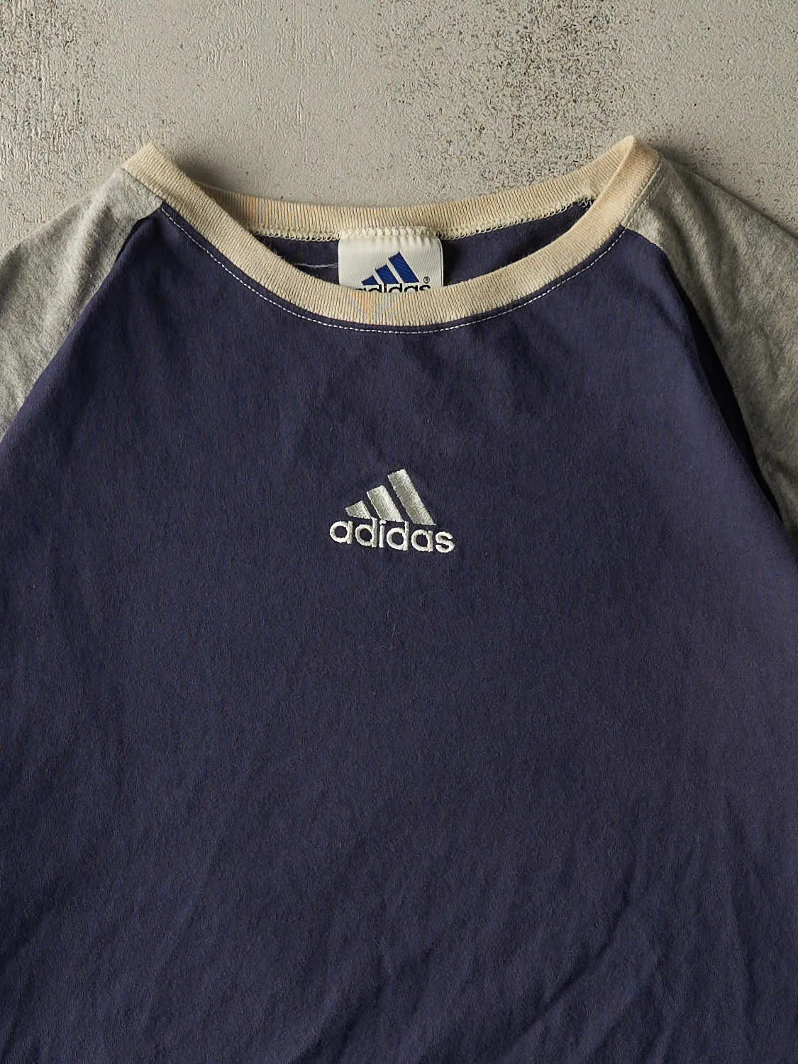 Vintage 90s Navy Blue & Grey Adidas Embroidered Tee (XXL) sold by Rebalance Vintage product image thumbnail 2