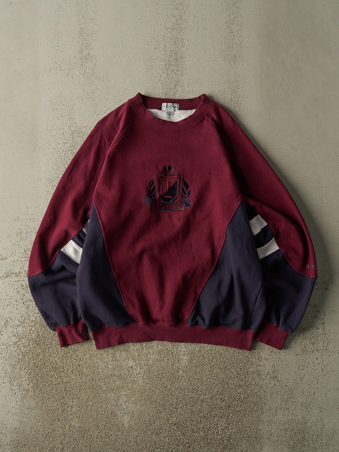 Vintage Y2K Burgundy & Navy Izod Embroidered Crewneck (XL) sold by Rebalance Vintage