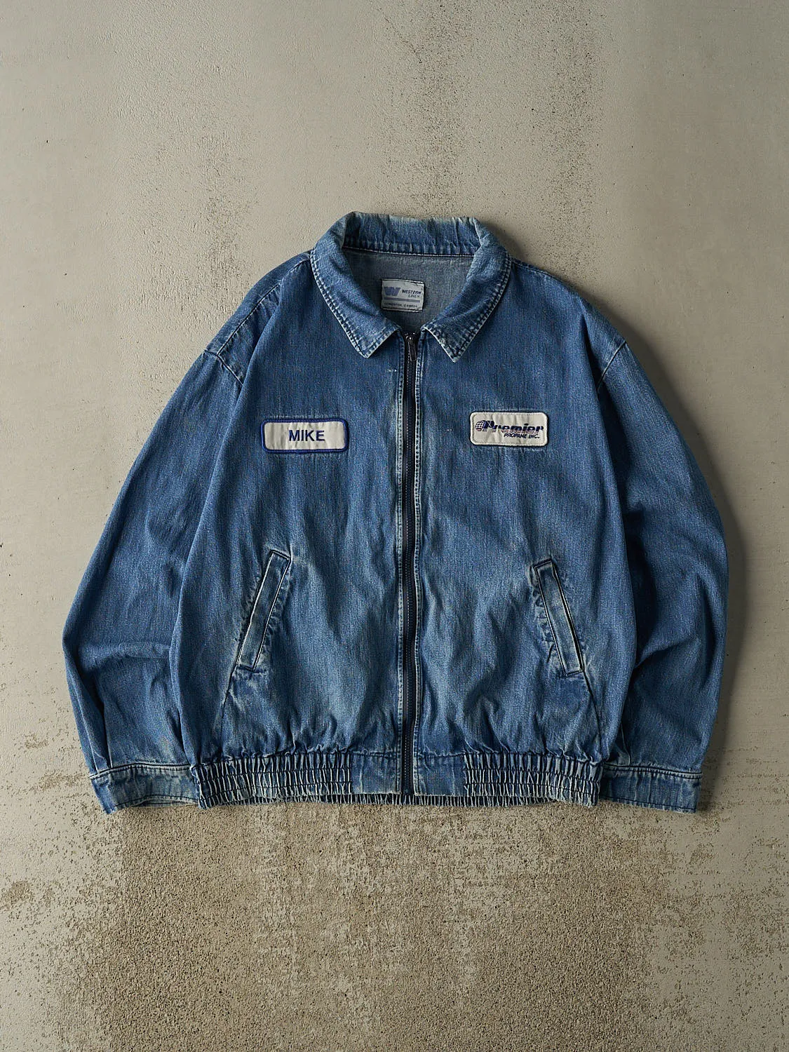 Vintage 80s Mid Wash Denim Zip Up Work Jacket (L/XL) sold by Rebalance Vintage