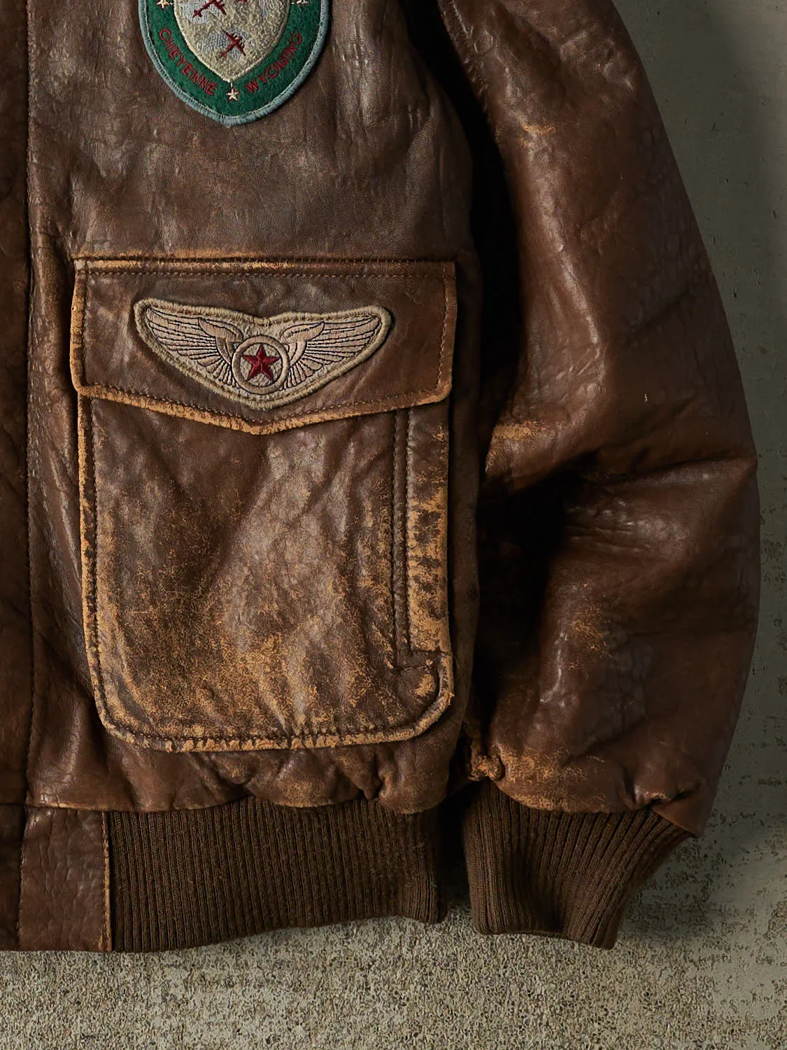 Vintage 80s Brown Leather Aviator Bomber Jacket (S/M) sold by Rebalance Vintage product image thumbnail 5