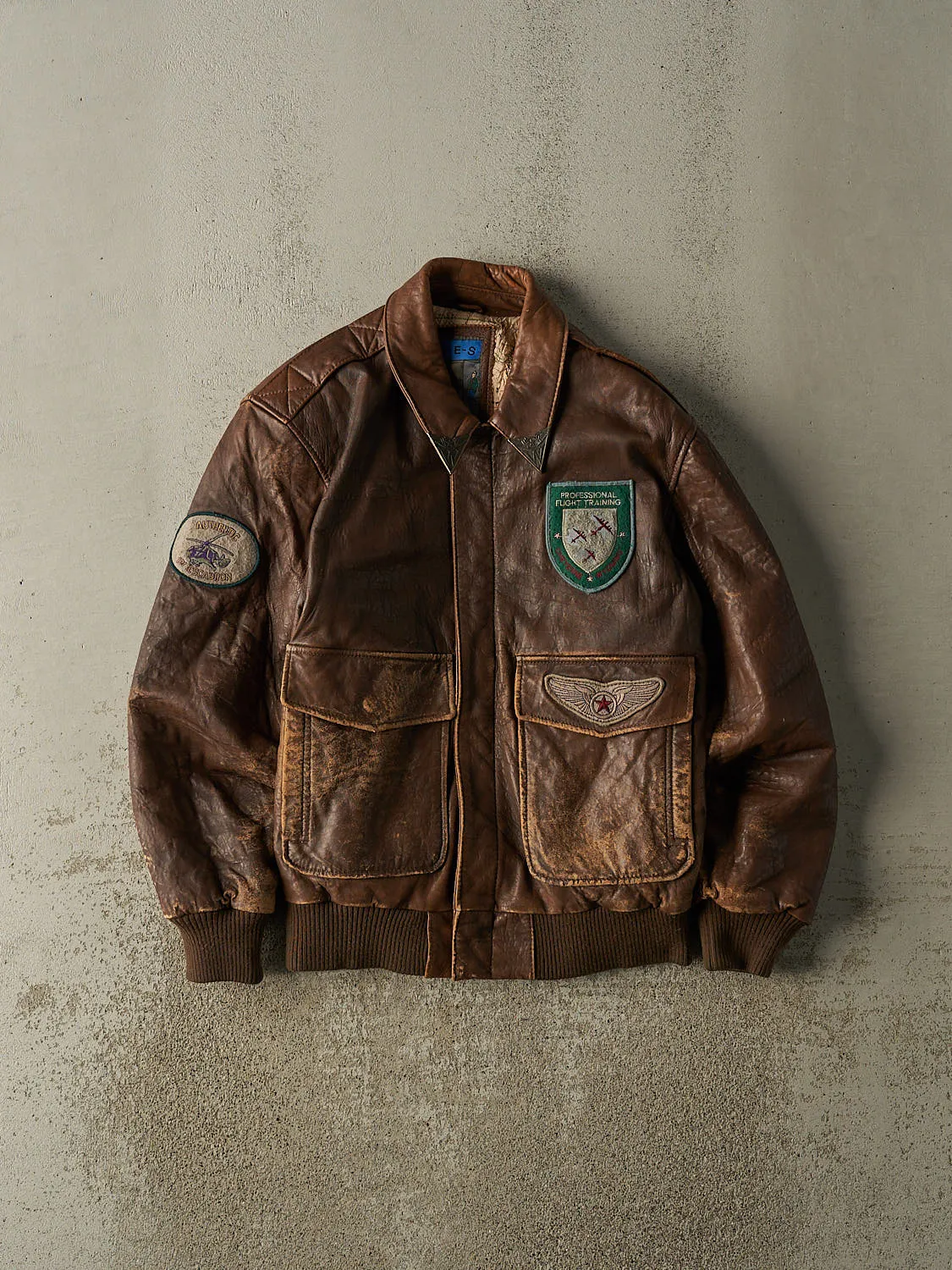 Vintage 80s Brown Leather Aviator Bomber Jacket (S/M) sold by Rebalance Vintage