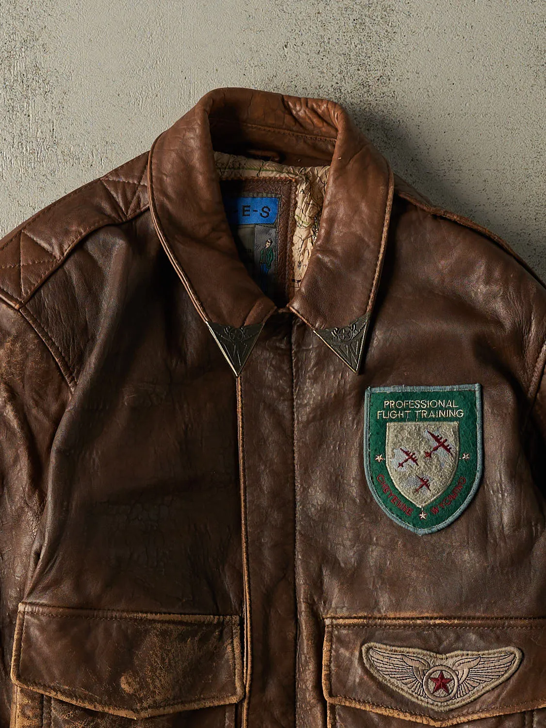 Vintage 80s Brown Leather Aviator Bomber Jacket (S/M) sold by Rebalance Vintage product image thumbnail 3