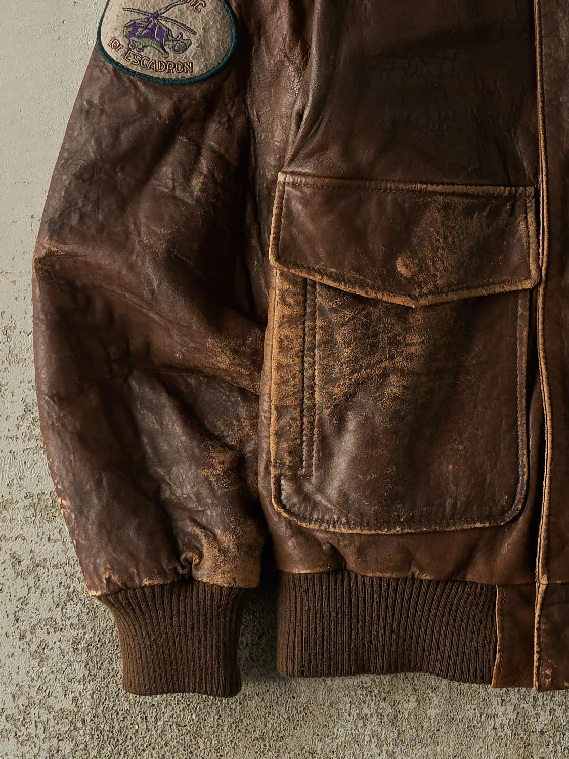 Vintage 80s Brown Leather Aviator Bomber Jacket (S/M) sold by Rebalance Vintage product image thumbnail 4