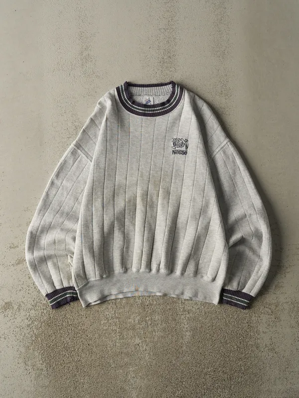 Vintage 80s Heather Grey Nestle Embroidered Ribbed Crewneck (M) sold by Rebalance Vintage