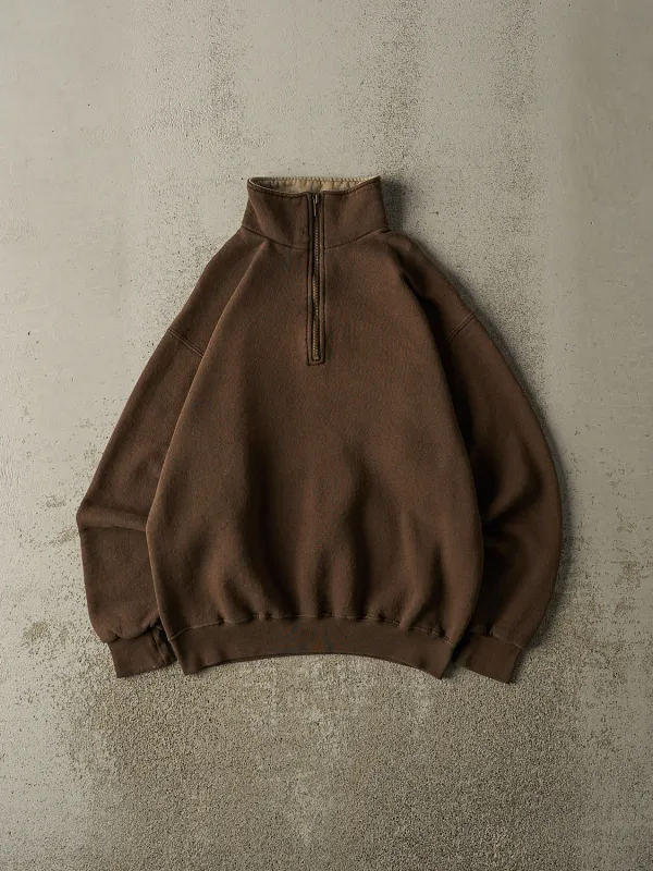Vintage 90s Brown Blank Quarter Zip Sweatshirt (S/M) sold by Rebalance Vintage