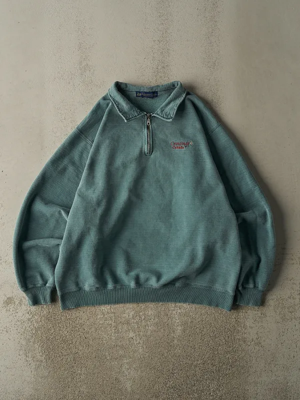 Vintage 90s Washed Green Embroidered Quarter Zip Sweatshirt (XL) sold by Rebalance Vintage