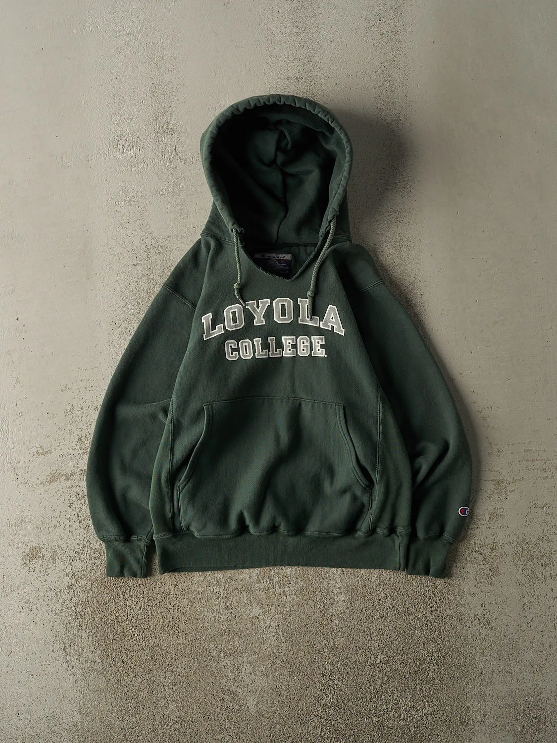Vintage Y2K Green Champion Reverse Weave Loyola College Hoodie (XS/S) sold by Rebalance Vintage