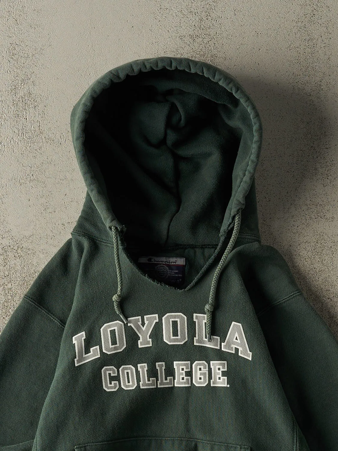 Vintage Y2K Green Champion Reverse Weave Loyola College Hoodie (XS/S) sold by Rebalance Vintage product image thumbnail 2