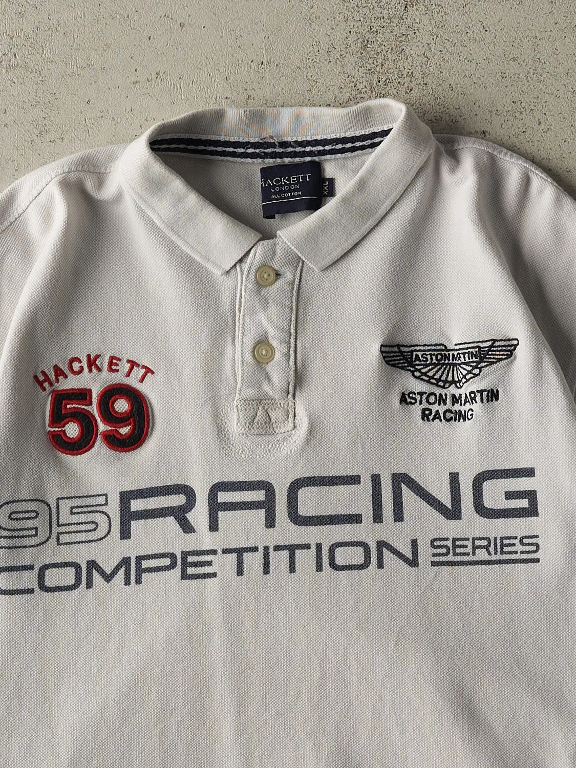 Vintage Y2K White & Navy Aston Martin Racing Quarter Button Tee (S) sold by Rebalance Vintage product image thumbnail 2
