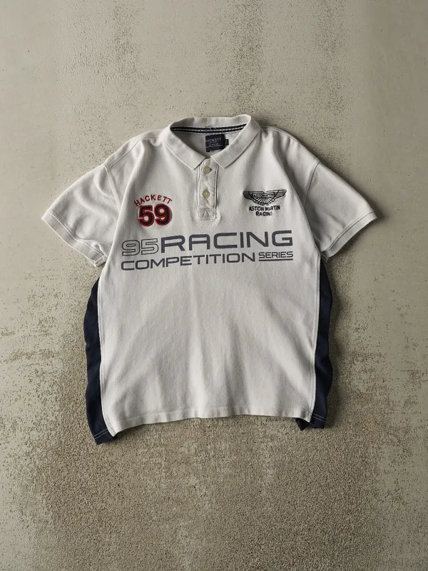 Vintage Y2K White & Navy Aston Martin Racing Quarter Button Tee (S) sold by Rebalance Vintage