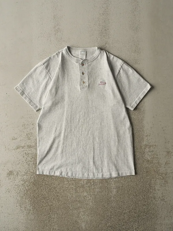 Vintage 90s Heather Grey Jaguar Quarter Button Tee (S/M) sold by Rebalance Vintage