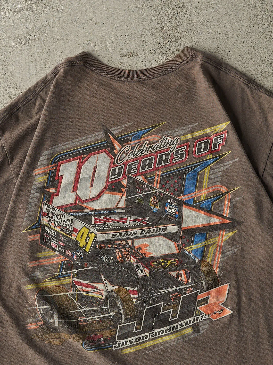 Vintage Y2K Sun Faded Brown Jason Johnson Racing Tee (XL) sold by Rebalance Vintage product image thumbnail 4
