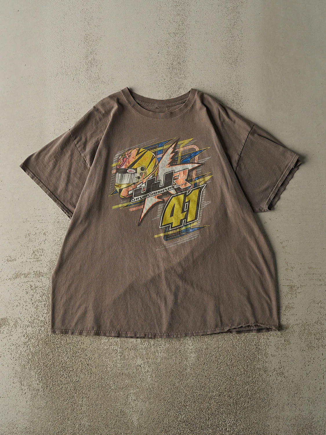 Vintage Y2K Sun Faded Brown Jason Johnson Racing Tee (XL) sold by Rebalance Vintage