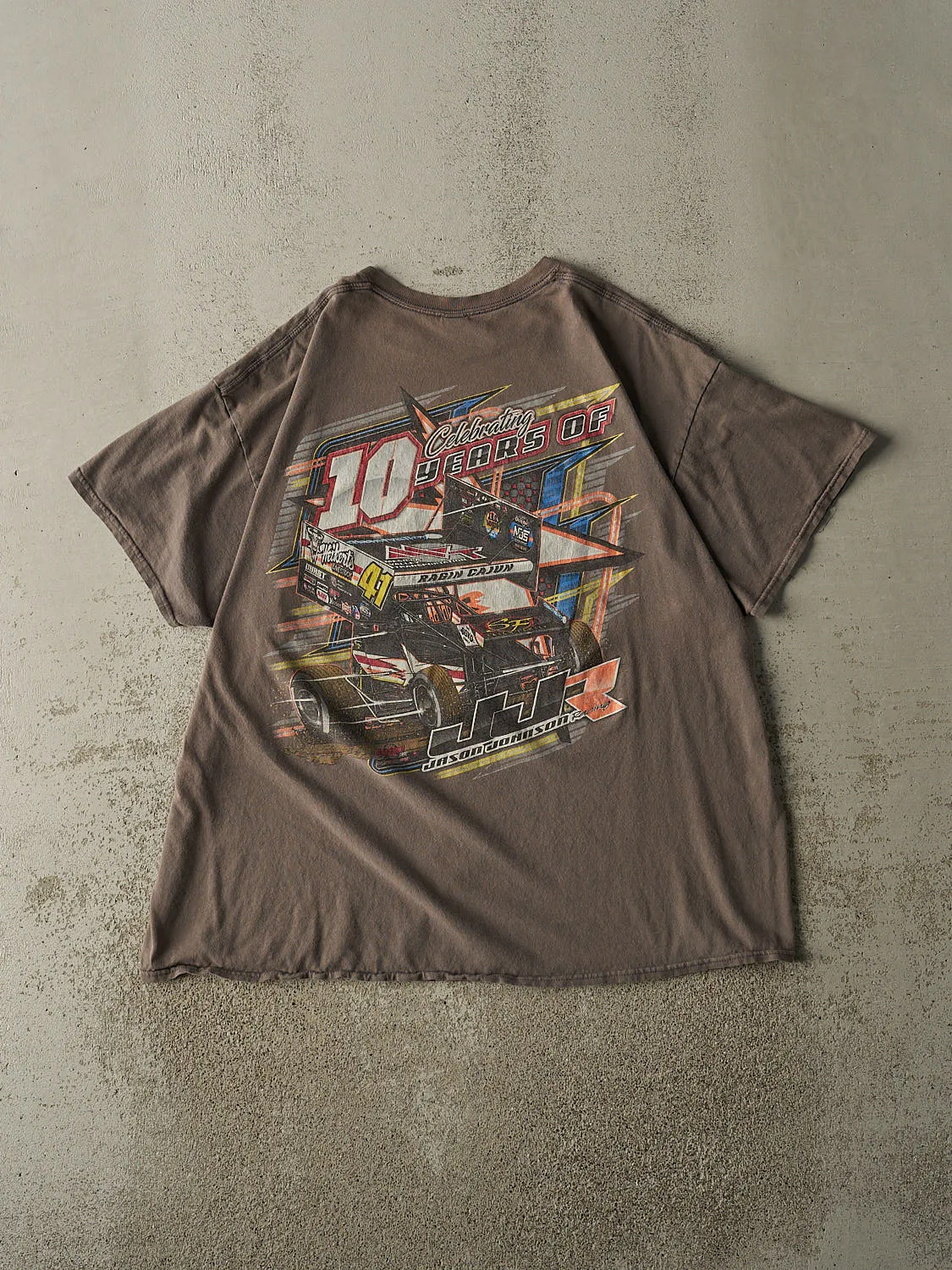 Vintage Y2K Sun Faded Brown Jason Johnson Racing Tee (XL) sold by Rebalance Vintage product image thumbnail 2