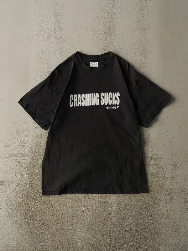 Vintage Y2K Black "Crashing Sucks" Slogan Tee (M/L) sold by Rebalance Vintage