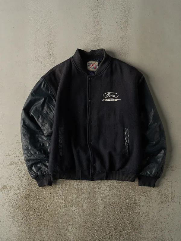 Vintage 90s Navy Blue Ford Enforcer Embroidered Varsity Jacket (XL) sold by Rebalance Vintage