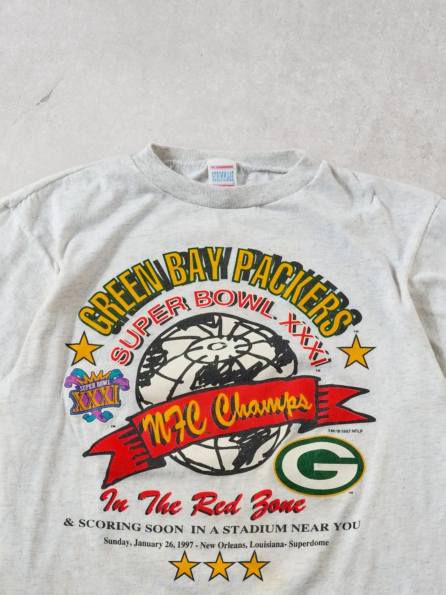 Vintage 97' Grey Green Bay Packers Superbowl XXXI Graphic Tee (S) sold by Rebalance Vintage product image thumbnail 2