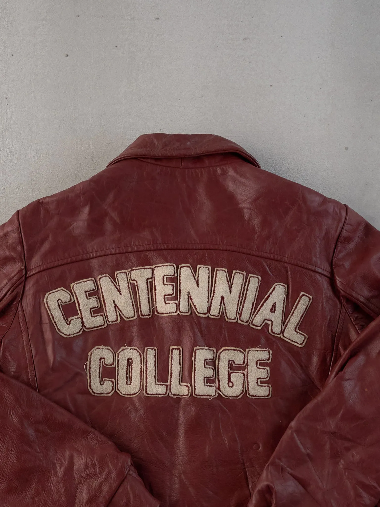 Vintage 85' Maroon Centiennal College Collared Leather Jacket (M) sold by Rebalance Vintage product image thumbnail 4