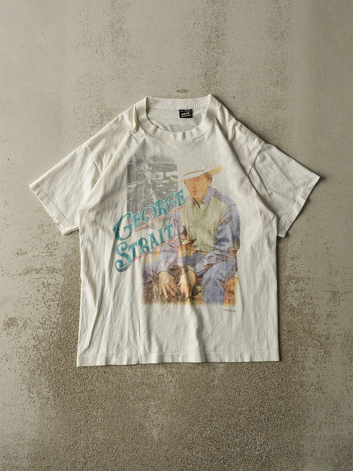 Vintage 80s White George Strait Tee (M/L) sold by Rebalance Vintage