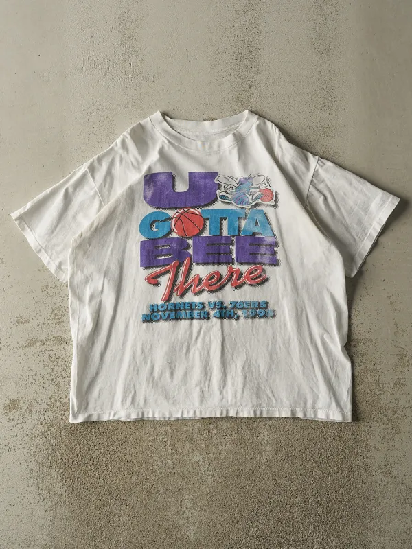 Vintage 95' White  Charlotte Hornets "U Gotta Bee There" Tee (L) sold by Rebalance Vintage