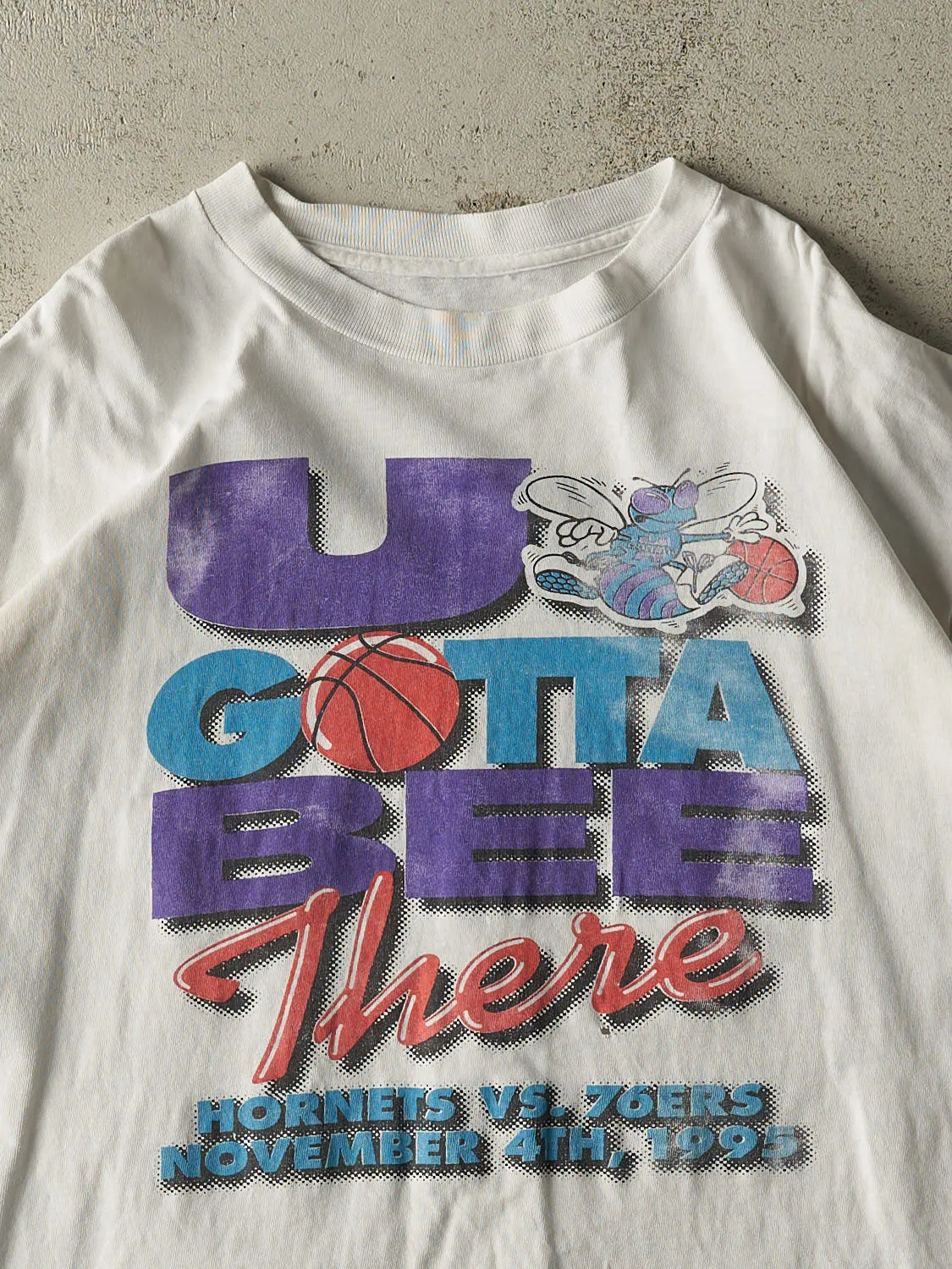 Vintage 95' White Charlotte Hornets "U Gotta Bee There" Tee (L) sold by Rebalance Vintage product image thumbnail 3