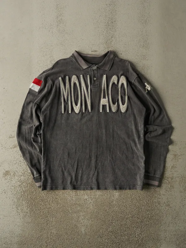 Vintage 90s Charcoal Grey Kappa Monaco Embroidered Quarter Button Long Sleeve (M/L) sold by Rebalance Vintage