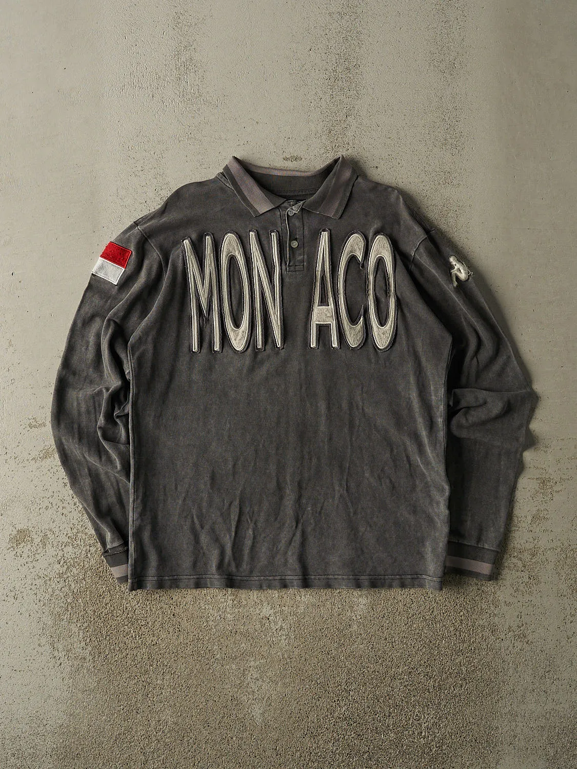 Vintage 90s Charcoal Grey Kappa Monaco Embroidered Quarter Button Long Sleeve (M/L) sold by Rebalance Vintage
