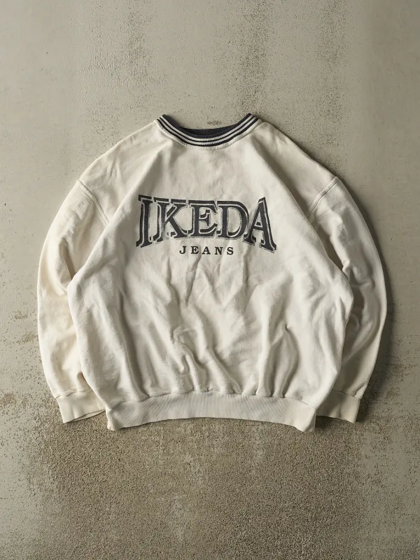 Vintage 90s White Ikeda Jeans Crewneck (L/XL) sold by Rebalance Vintage