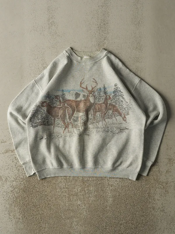Vintage 90s Heather Grey Deer Nature Crewneck (M) made by Rebalance Vintage