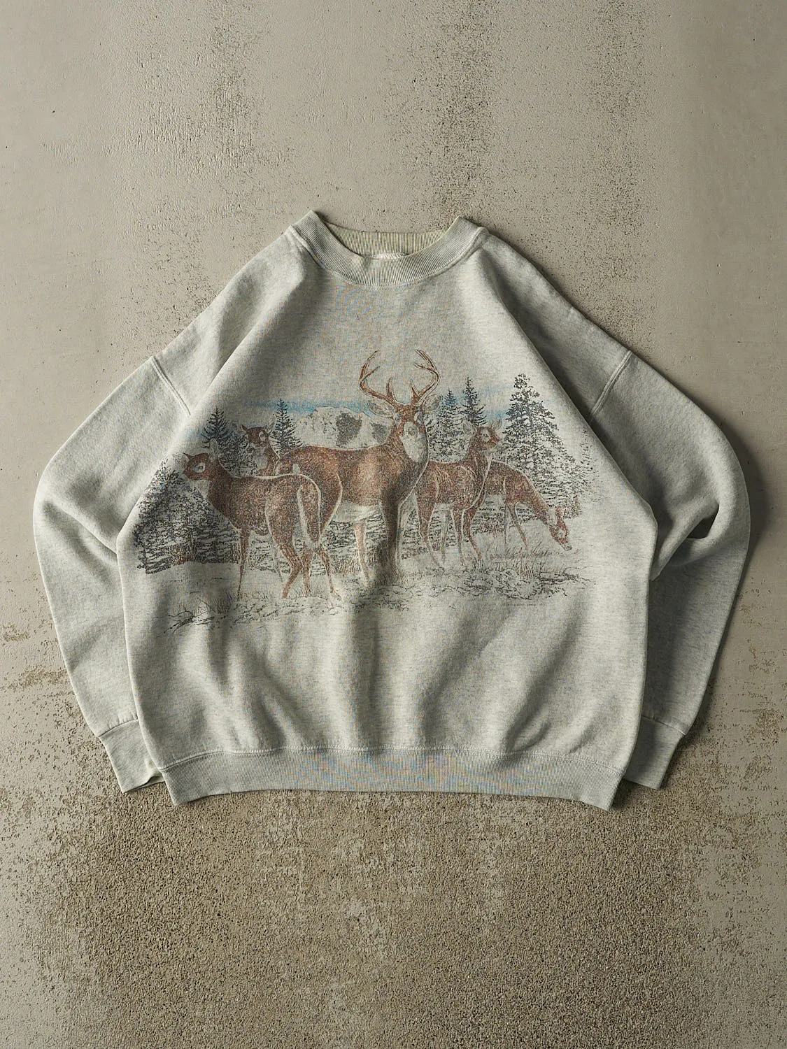 Vintage 90s Heather Grey Deer Nature Crewneck (M) sold by Rebalance Vintage