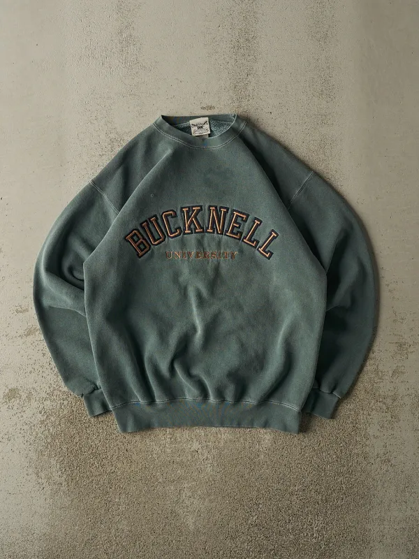 Vintage 90s Washed Green Bucknell University Embroidered Crewneck (M/L) sold by Rebalance Vintage