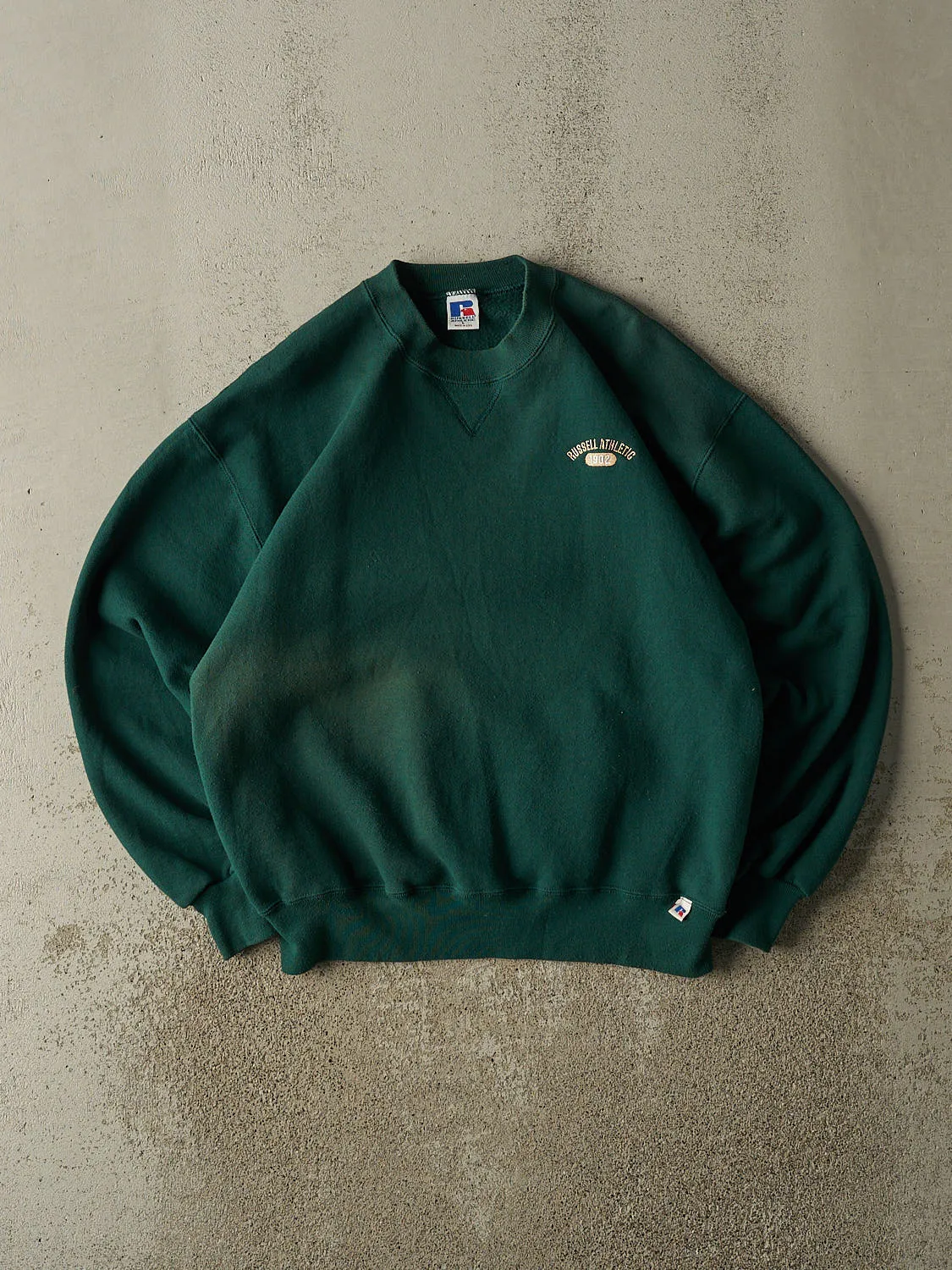 Vintage 90s Green Russell Athletic Embroidered Crewneck (M) sold by Rebalance Vintage