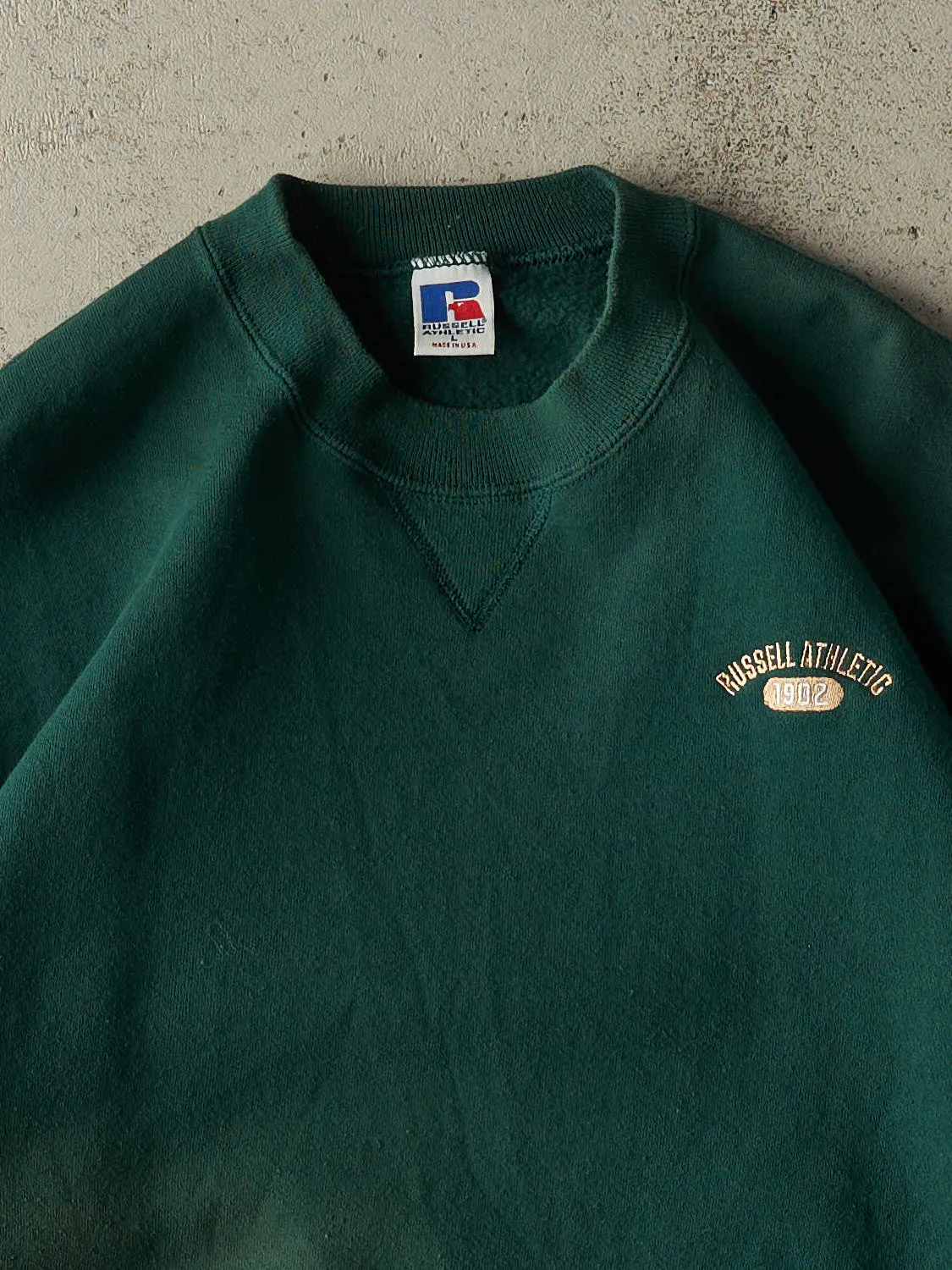 Vintage 90s Green Russell Athletic Embroidered Crewneck (M) sold by Rebalance Vintage product image thumbnail 2