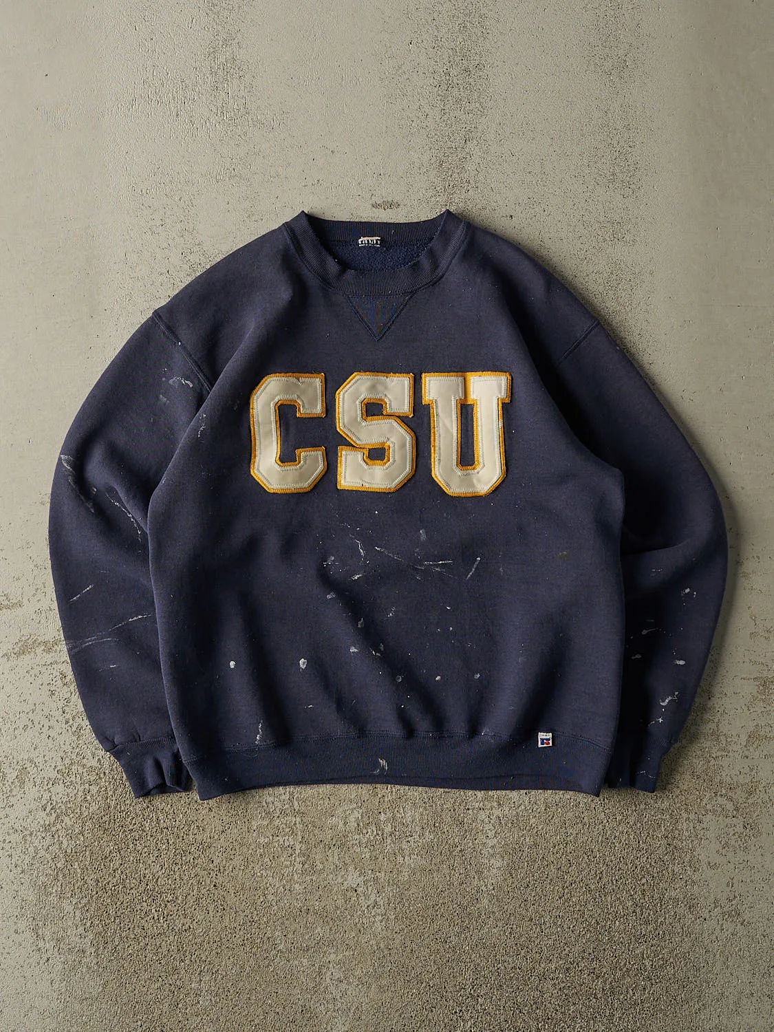 Vintage 90s Navy Blue Russell Athletic CSU Crewneck (S/M) sold by Rebalance Vintage