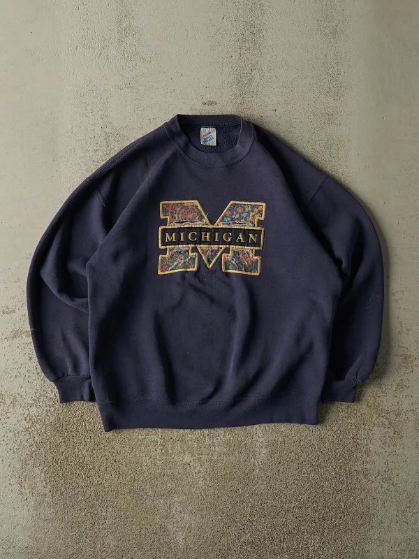 Vintage 80s Navy Blue University of Michigan Embroidered Crewneck (M) sold by Rebalance Vintage