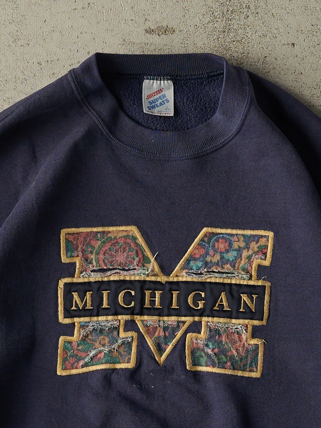 Vintage 80s Navy Blue University of Michigan Embroidered Crewneck (M) sold by Rebalance Vintage product image thumbnail 2