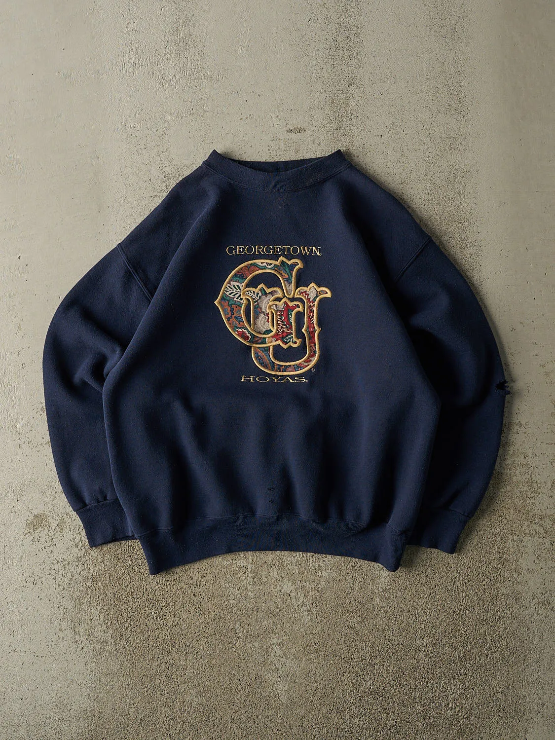 Vintage 90s Navy Blue Georgetown University Hoyas Embroidered Crewneck (M) sold by Rebalance Vintage
