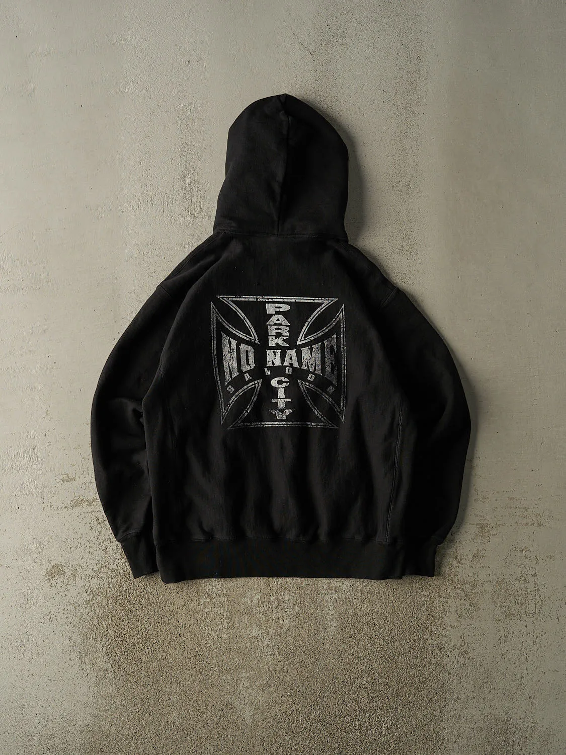 Vintage Y2K Black Champion Reverse Weave No Name Saloon Hoodie (M) sold by Rebalance Vintage product image thumbnail 2