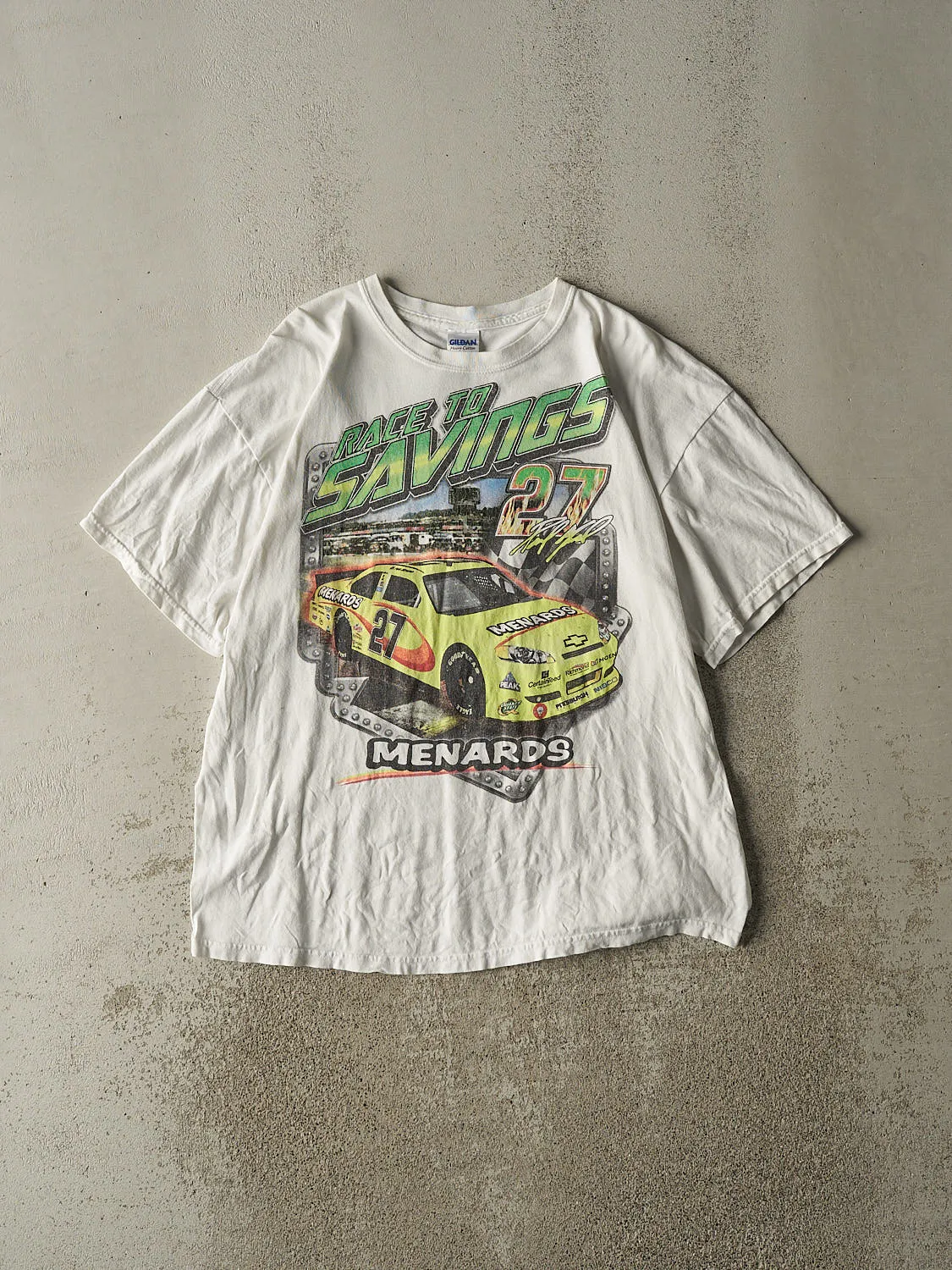 Vintage Y2K White Racing Tee (L/XL) sold by Rebalance Vintage