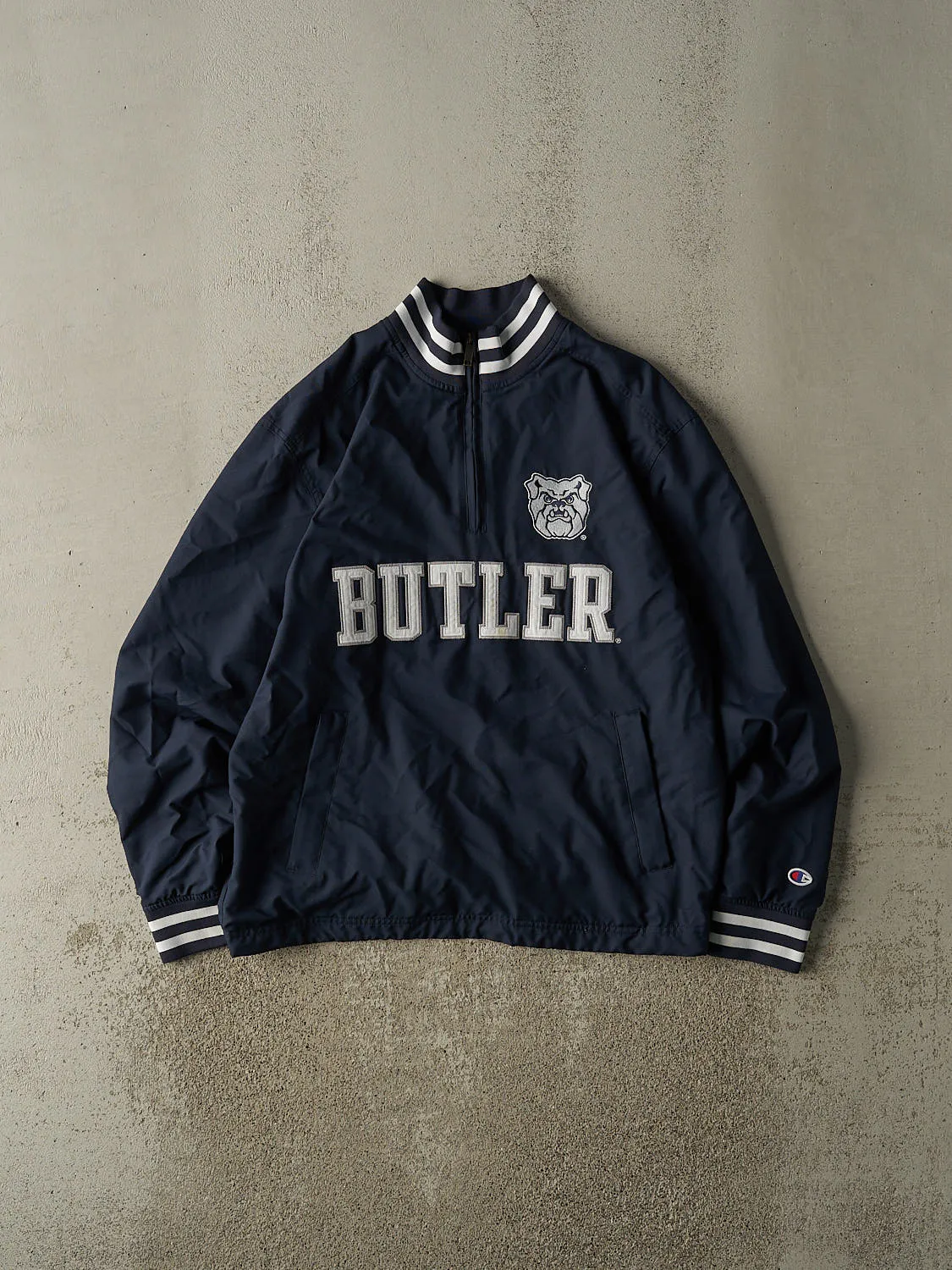 Vintage Y2K Navy Blue Champion Butler Quarter Zip Windbreaker Jacket (L) sold by Rebalance Vintage