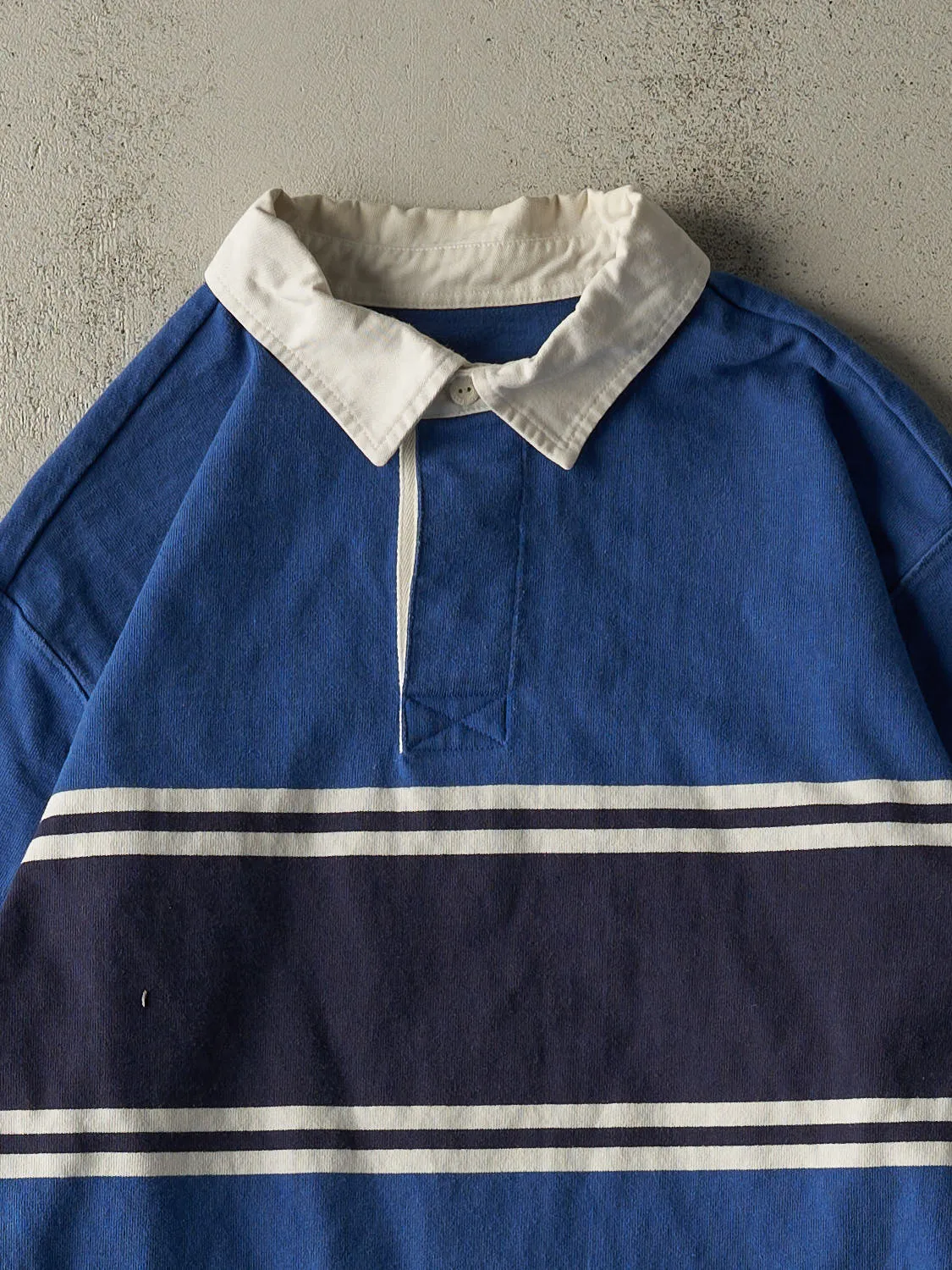 Vintage Y2K Blue Striped Rugby Long Sleeve (XL) sold by Rebalance Vintage product image thumbnail 2