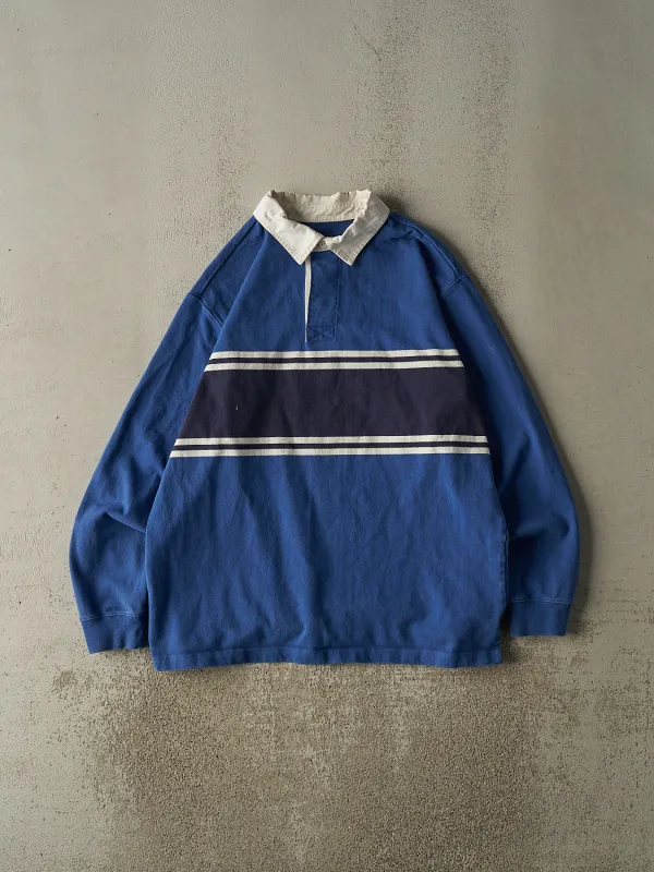 Vintage Y2K Blue Striped Rugby Long Sleeve (XL) sold by Rebalance Vintage